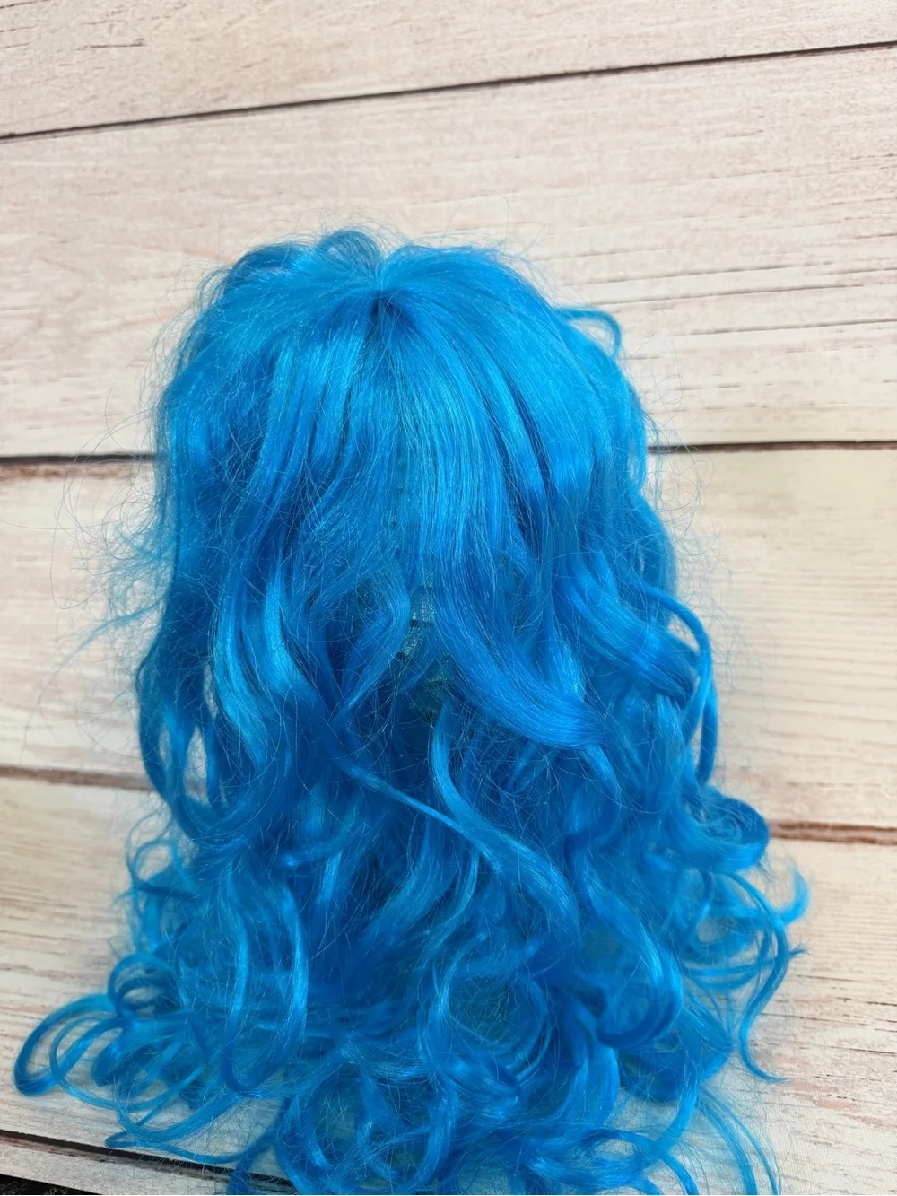 Bright Blue Women's Long Wavy Wig with Bangs